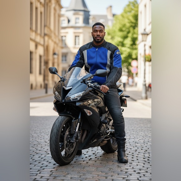 🏍️Men’s Stylish Joe Rocket Black & Blue Motorcycle Jacket - Picture 6 of 6